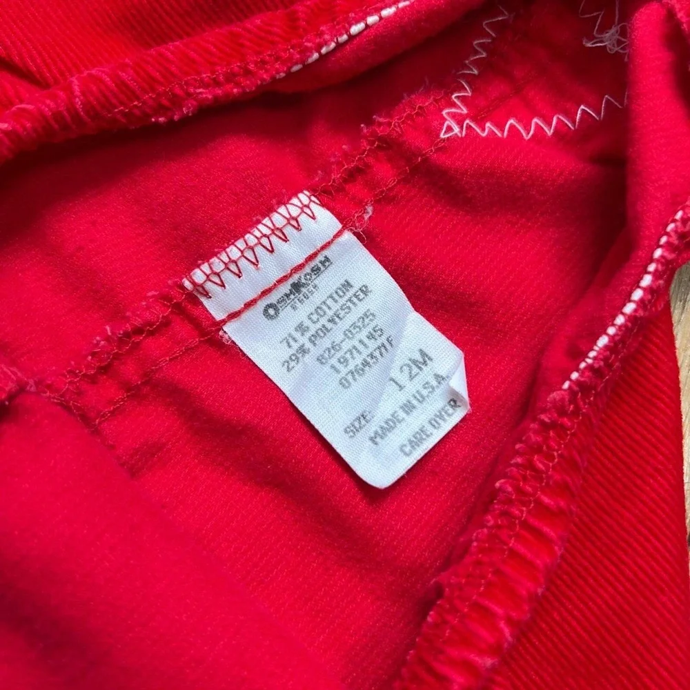 Rare 80s Vintage OshKosh B'gosh Red Corduroy Overalls Penguin Baby Size 12 Month